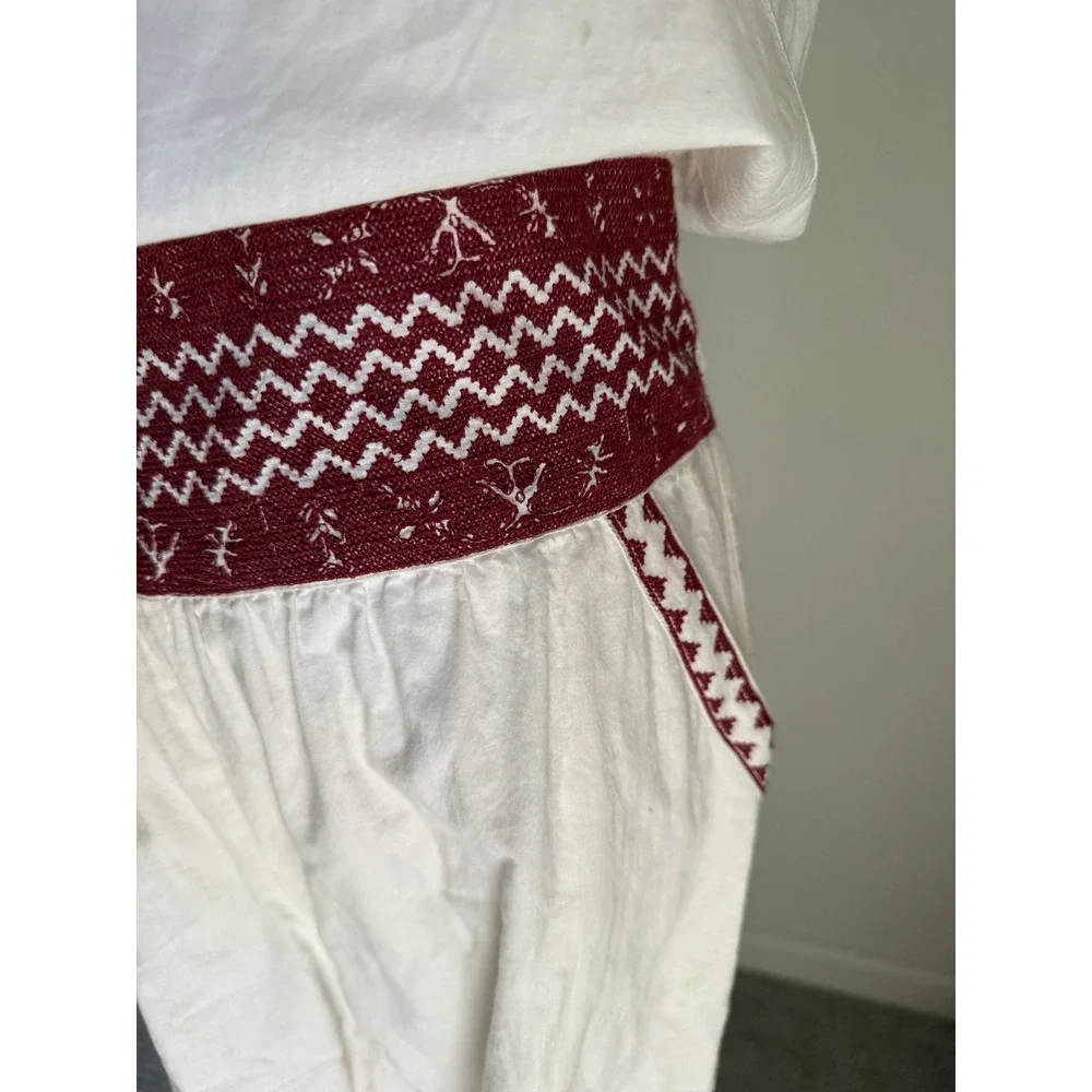 Flannel Austrailia Burgundy Cream Embroidered Cotton Jumpsuit Boho Chic Small - Picture 3 of 15